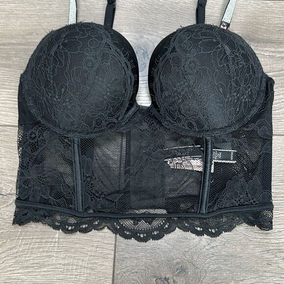 Victoria’s Secret Very Sexy Shine Bombshell Push Up Black Lace Corset Bra 34C - Picture 5 of 10